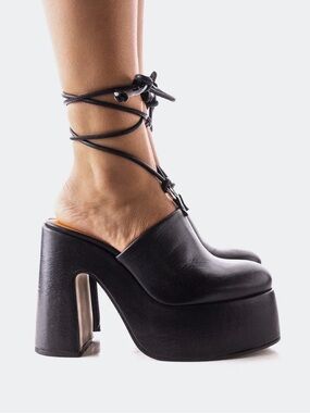 L'INTERVALLE Black Lace-Up Platform Mule Heels